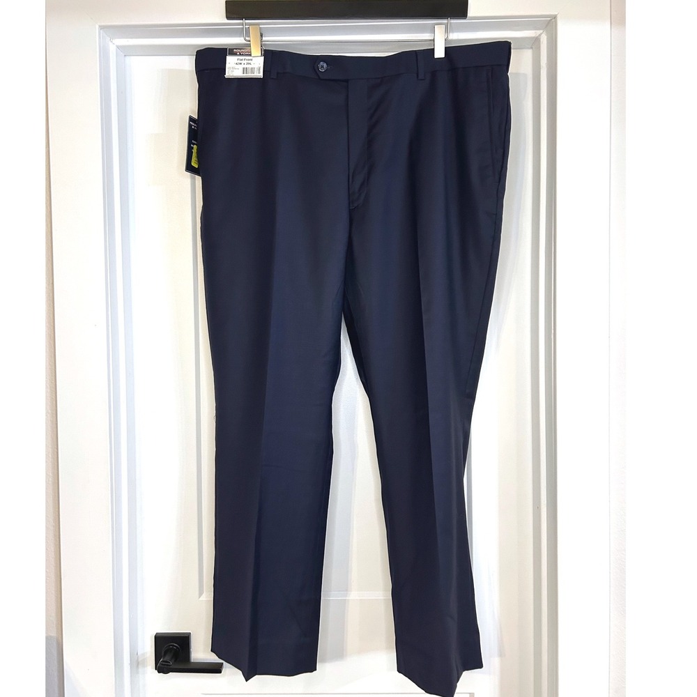 NEW Roundtree & Yorke Navy Blue 100% Wool Flat Front Pants 42x29 Professional